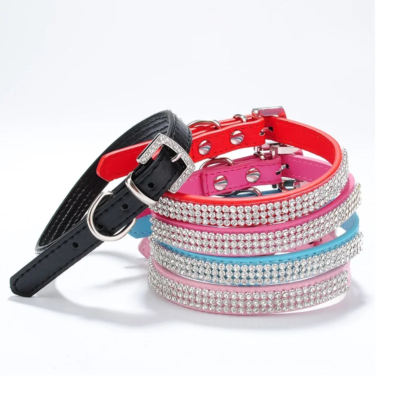 100pcs Hot selling Rhinestone diamante dog collars fashion PU leather