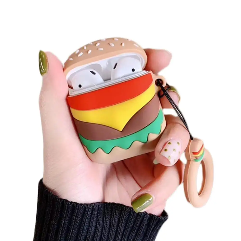 Горячие милые еда гамбургер попкорн силиконовые беспроводные наушники зарядный чехол для Apple для AirPods 1 2 Bluetooth гарнитура - Цвет: as the picture