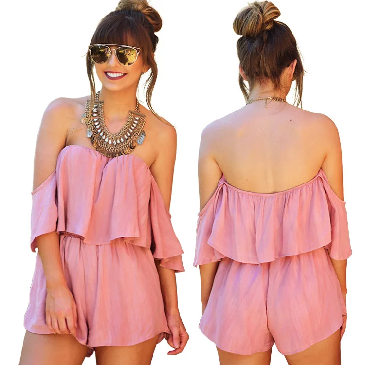 S Xl Women Ruffles Slash Neck Playsuits Straless Short Pant Casual Leisure Playsuit Summer