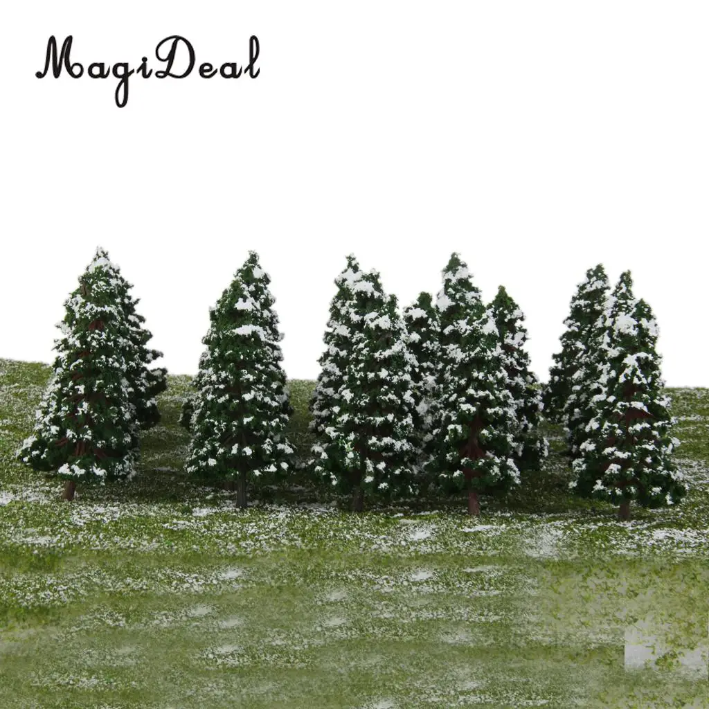 MagiDeal 32Pcs Dark Green Painted Snow Tree Model HO OO N 1:50-1:500 for Train Railway Diorama Wargame Scene DIY