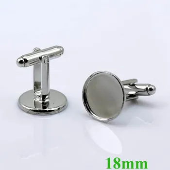 

New Rhodium tone Bezel tray Settings Cufflinks Cuff Links Bases Blank Findings fits 18mm Round Steampunk Cabochons Wholesale