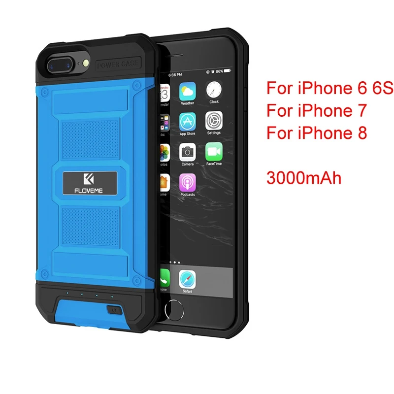 FLOVEME Portable Mobile Phone Battery Chargers Cases For iPhone 6 6S 7 8 Plus Power Bank Clip Back Armor External Battery Pack - Цвет: Blue i6 i7 i8
