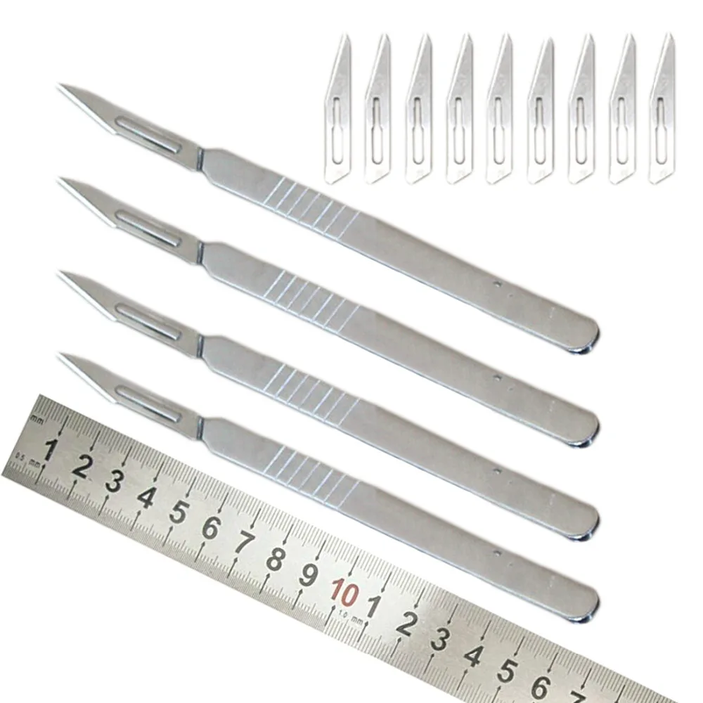 Hand Tools 1 Set 10 pc 23# Carbon Steel Surgical Scalpel Blades + 1pc 4# Handle Scalpel DIY Cutting Tool PCB Repair Tools