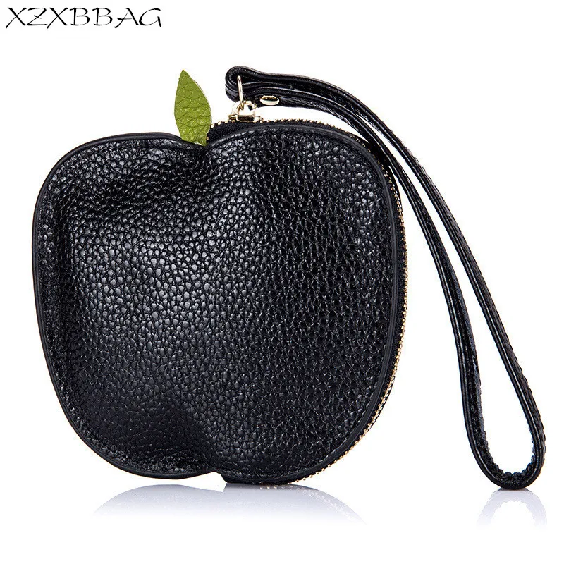 

XZXBBAG Genuine Cowhide Female Cute Mini Zipper Coin Purse Girl Apple Shape Thin Zero Wallet Key Purse Money Bag Wrist Bag XB353
