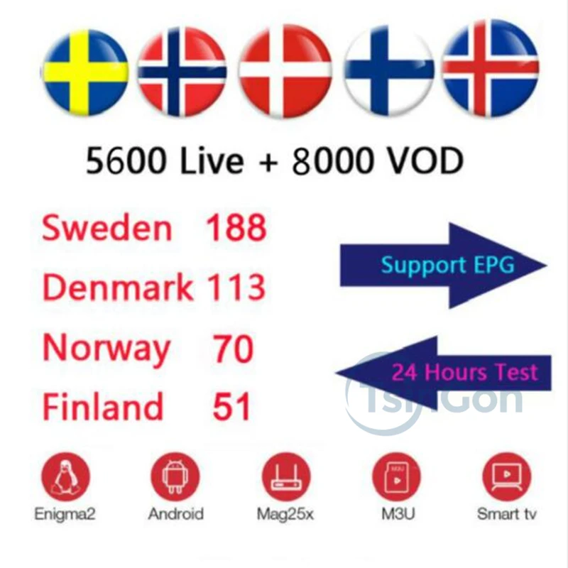 

BETV Europe 12 Months Scandinavian IPTV Nordic Sweden Norway Finland Denmark UK USA IPTV Subscription MAG M3U Android tvip
