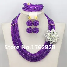 Новое поступление! Очаровательный Фиолетовый Кристалл нигерийский традиционный свадебный Африканский бисер комплект ювелирных изделий, женское ожерелье браслет серьги
