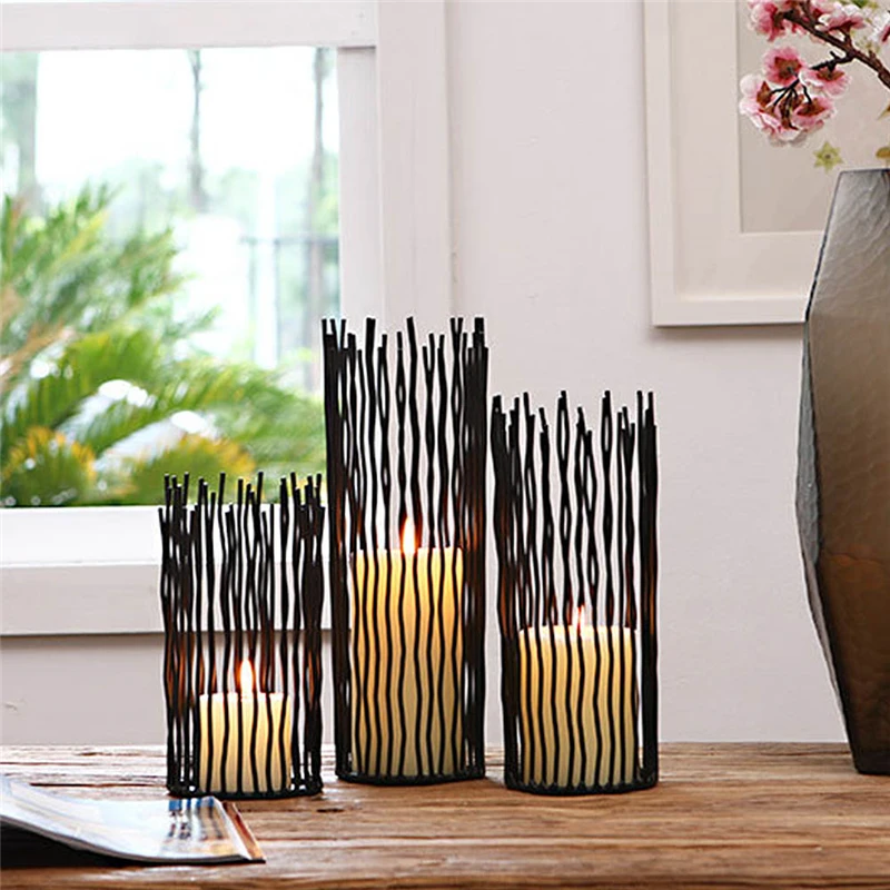 

Black Bohemian Style Metal Desk Stand Candle Holders Wedding Candlestick Morocco Tealight Holder Home Decoration