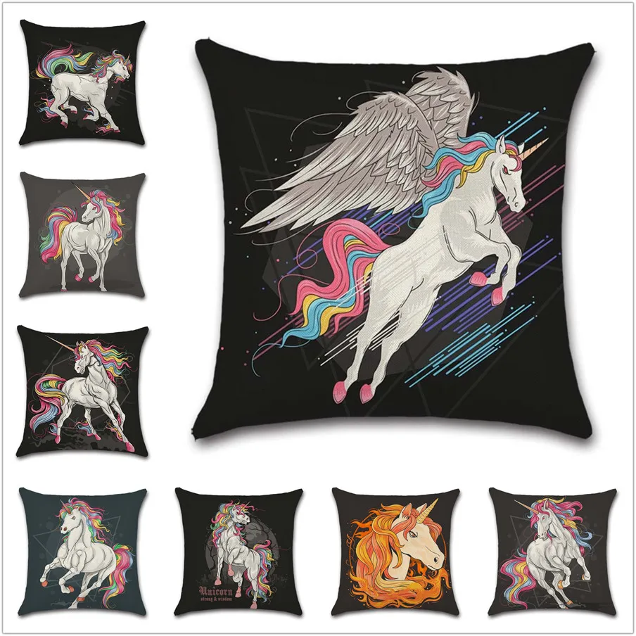 Unicorn Illustration cartoon cushion cover Decor Chair sofa seat car Decorative pillowcase Home house bedroom friend kids gift