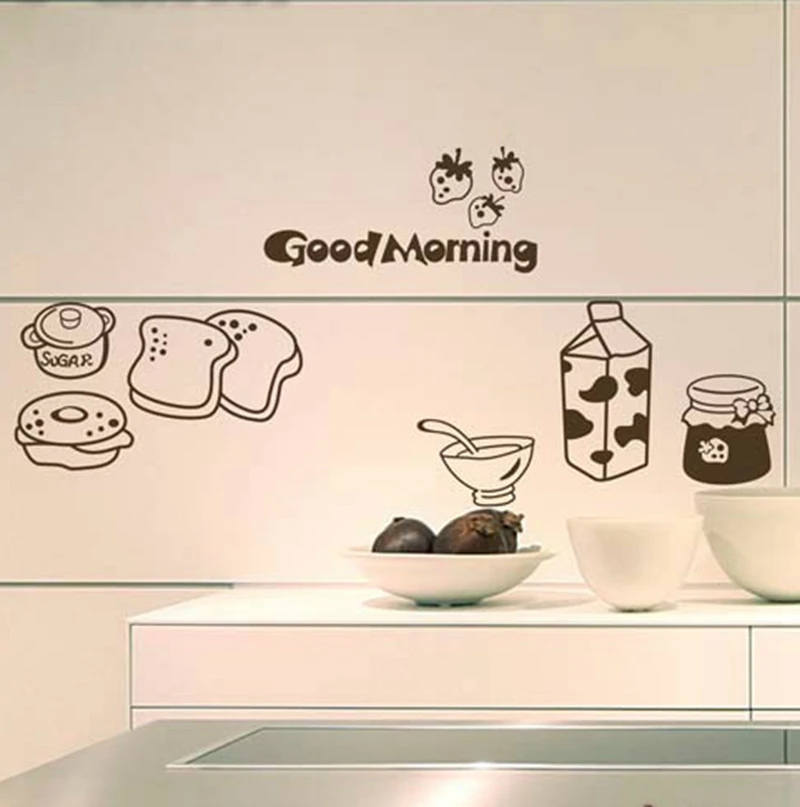 Good morning breakfast combination wall decals Warm family dining room kitchen fridge decorative wall stickers Good morning breakfast combination wall decals Warm family dining room kitchen fridge decorative wall stickers