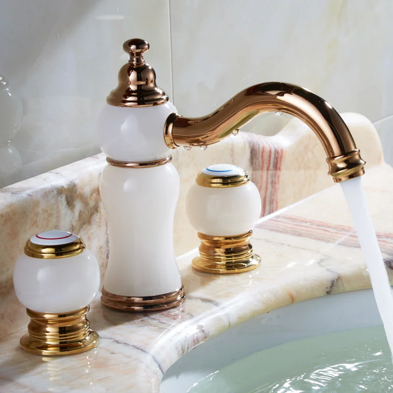 

three all copper faucet European bathroom sink basin faucets antique cold and hot water tap