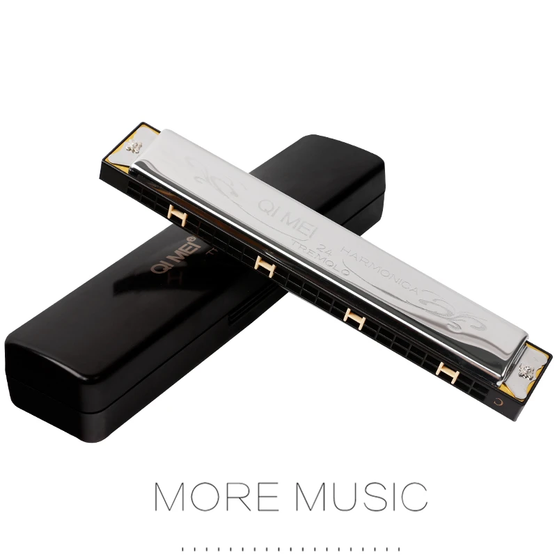 

QIMEI 24 Holes Diapason Key of C Tremolo Harmonica Professional Musical Instruments Woodwind Mouth Organ Harp in Box case