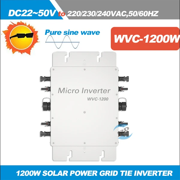 

GRID TIE INVERTER 1200W Micro Pure sine wave Inverter Input DC22V-50V to AC180-260V,50/60HZ Waterproof Solar Inverter IP67