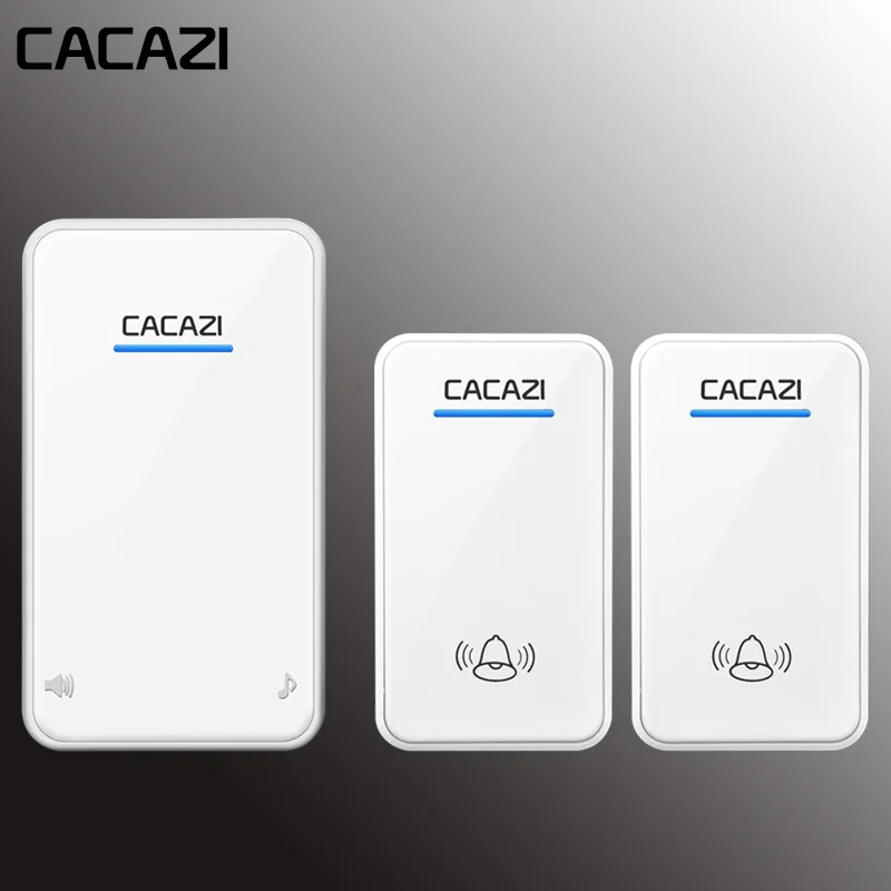 CACAZI, беспроводной дверной звонок, водонепроницаемый, светодиодный, AC 100-240 В, EU/US/UK, штекер, дверной звонок, 2 кнопки, 300 м, пульт дистанционного управления, 48 колец, 6 громкости, домашний звонок - Цвет: white2x1