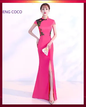 Sheng Coco пикантные кружевные длинные Qipao традиционное китайское Ципао красное кружево полые платья невесты вечернее Qi Pao Потрясающие тосты Qipao