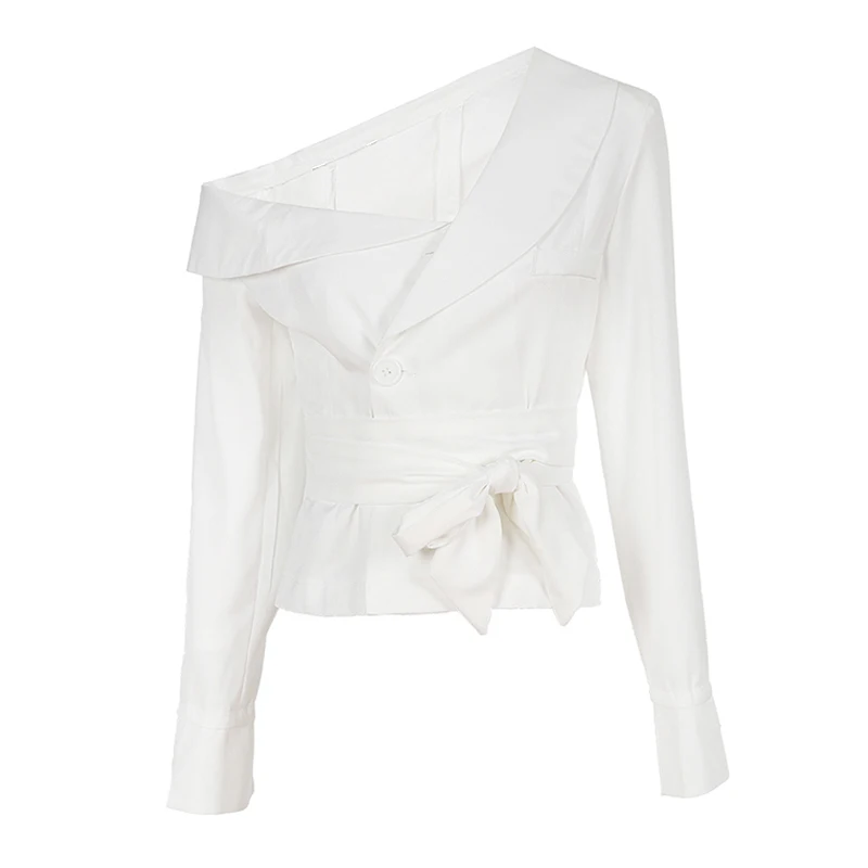 Alion Women Slim Fit 1 Button Pure Color Irregular Blazer Jacket