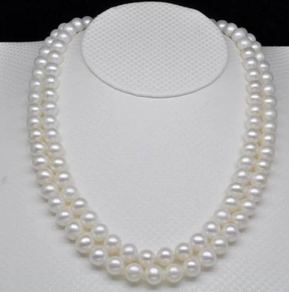 

huij 001198 2-Row Natural 9-10mm AAA white pearl necklaces ( 17inch 18inch )