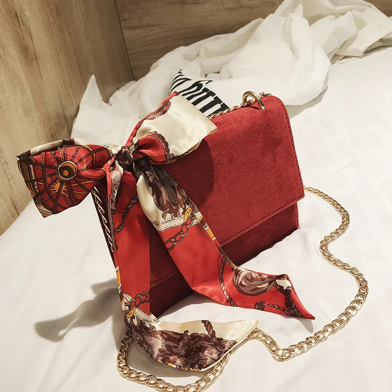 

Frosted PU Leather Flap Handbag Crossbody Bags for Women Red Ribbons Shoulder Bag Ladies Hand Messenger Bag Female Small Tote