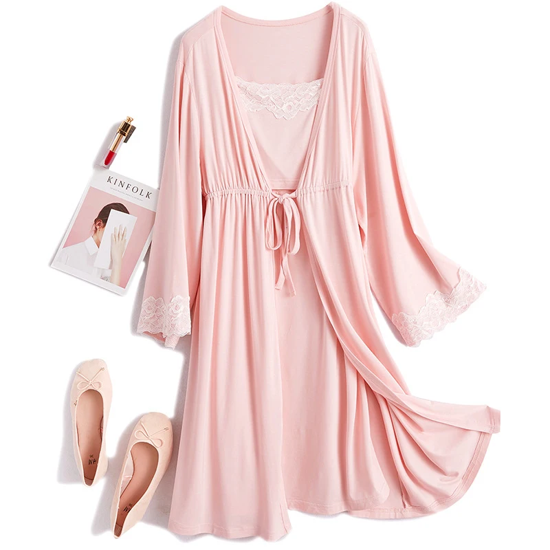 

2PCS Maternity Clothes Pregnant Sleepwear Casual Loose Lace Splice Pregnancy Nightdress NightGrown Outwear Dress Plus Size