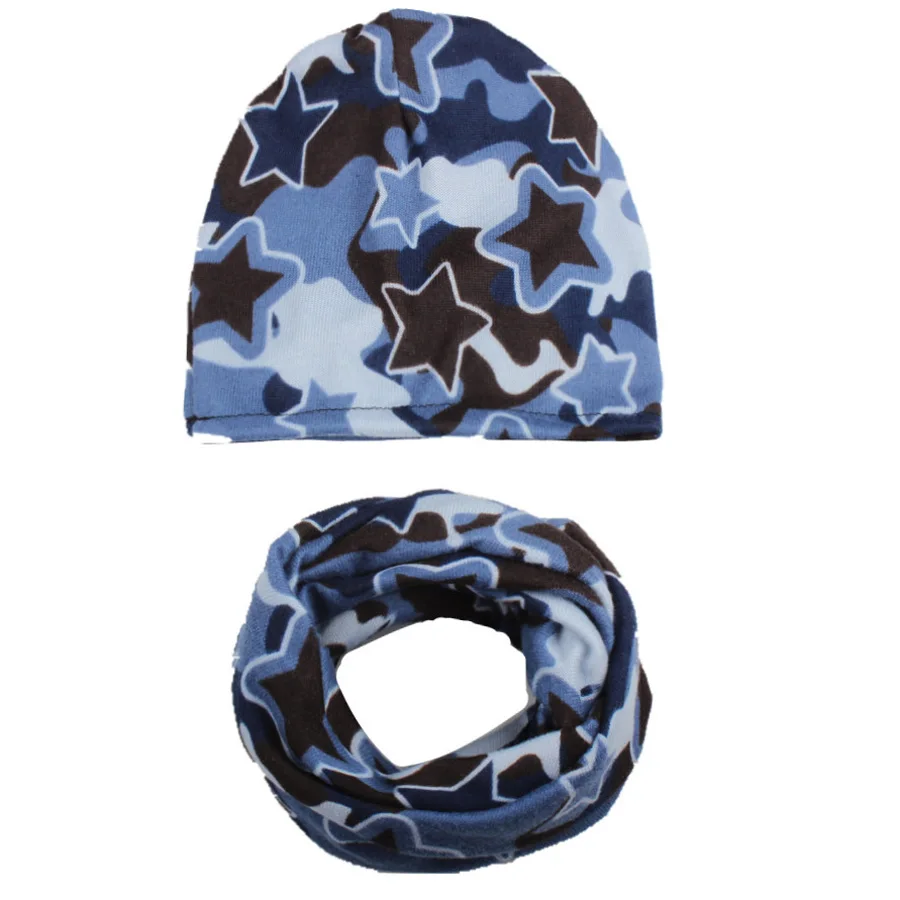Autumn Winter Cotton Baby Hat Boys Girls Stars Beanies with Scarf New Spring Baby Knit Collar Scarf Beanie Cap Headgear Set (7)