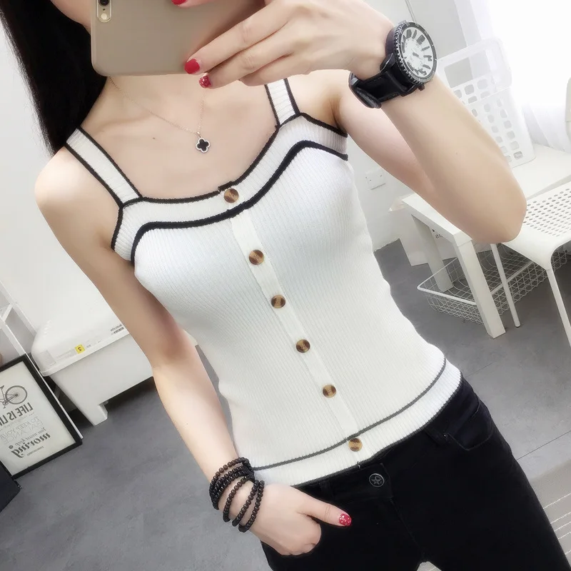 

2019 new women slim tank tops spring casual sleeveless knitted vests for female striped color tank tops sexy