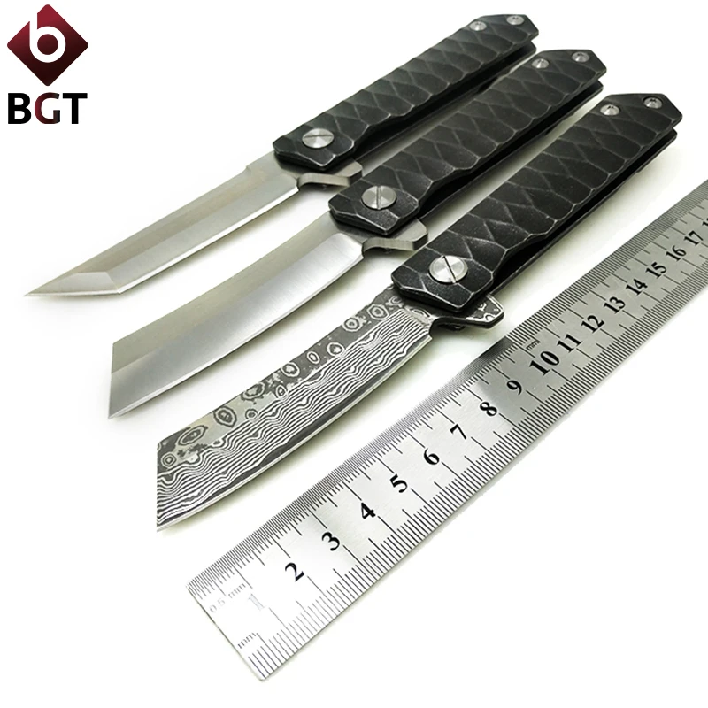 BGT Steel Tactical Folding Knife D2 / Damascus Blade Camping Hunting Combat Flipper Pocket Knives Survival EDC Rescue Tools