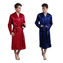 Атласные ночные халаты сексуальные летние мужские Роскошные пижамы халат повседневные свободные Удобные однотонные кимоно домашняя одежда