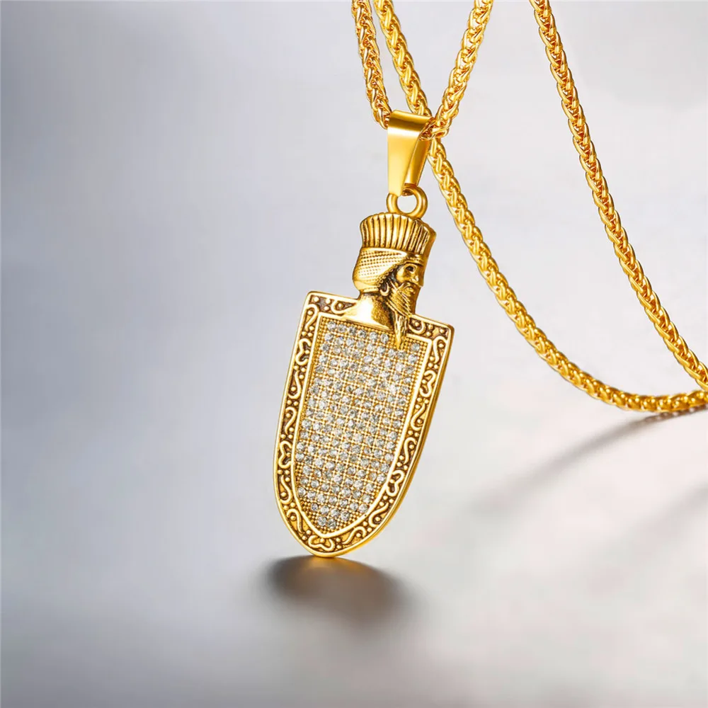 

Faravahar Necklace Gold Color 316L Stainless Steel Black Man Necklace Iran Jewelry P36G