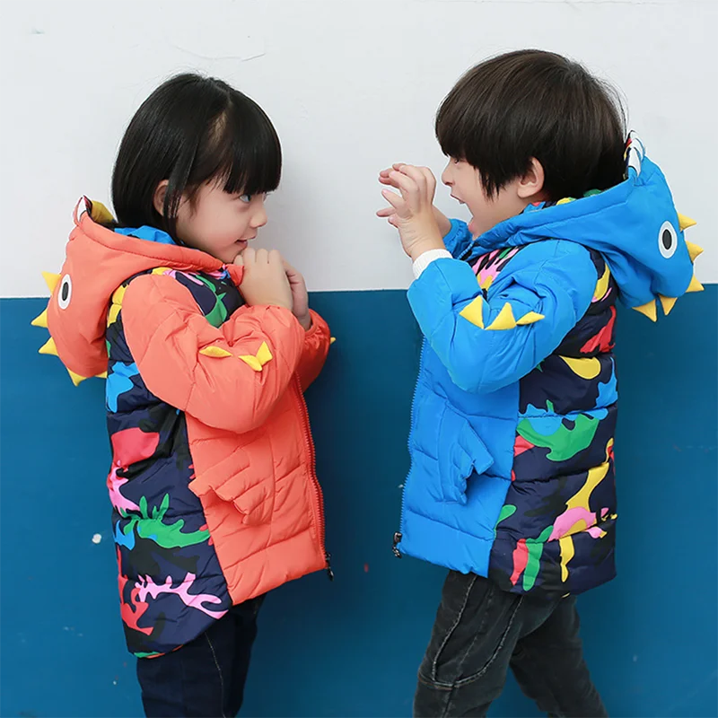 Boys and girls cartoon dinosaur pattern jacket winter new children’s clothing for men and down jacket children coat baby