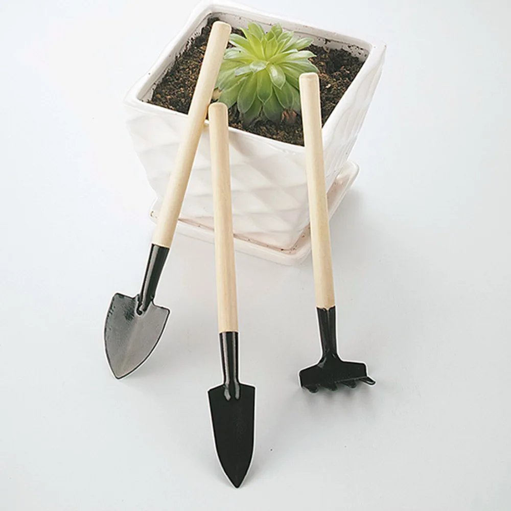 New Arrival 3pcs/set Mini Garden Plant Tool Set With Wooden Handle