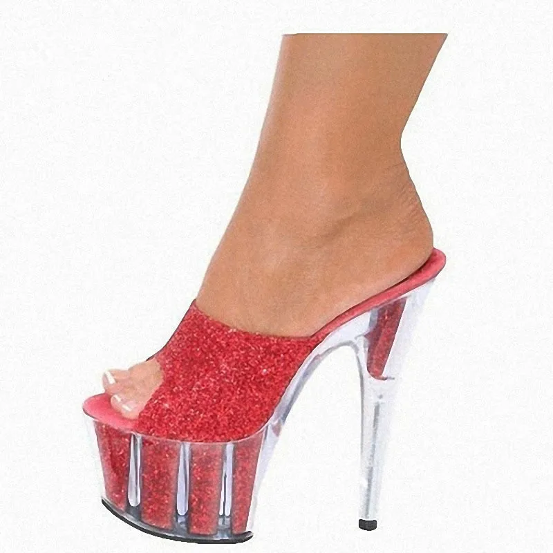 

15cm Ultra High Heel Thin Heels Flash Powder Crystal Slippers Fashion Walk Show Model Summer Bride Women's Shoes SJ0007