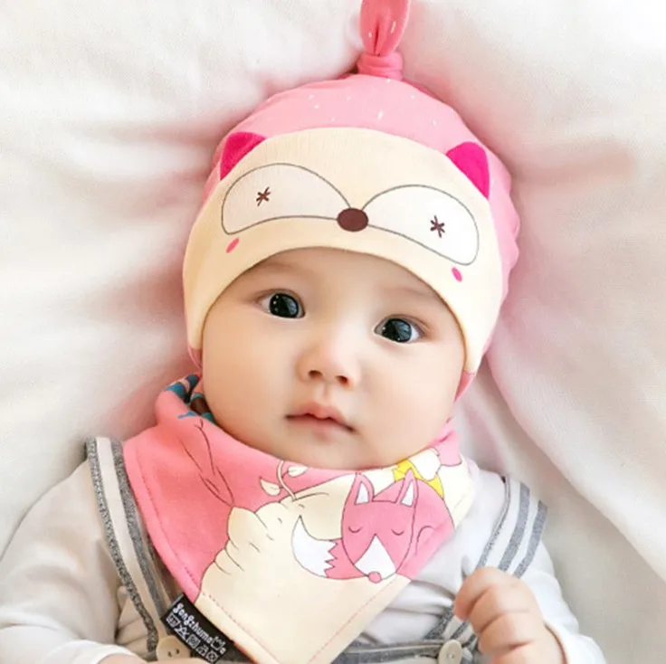 

2 pieces/set Newborn Baby Hat with Bibs & Burp Cloths Child Warm Cap accessories Baby Cap For Boys/Girls Baby Beanies Kids Hat