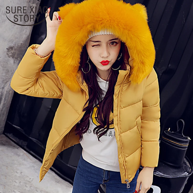 

Autumn solid long sleeve women parkas Big Fur Collar Warm Hooded Winter Jacket Women female clothes fashion women coat 1235 40