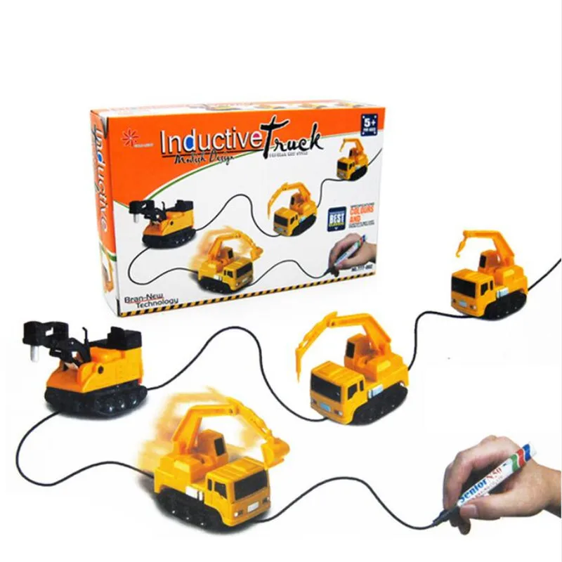 

Hot Engineering Vehicles Mini Magic Toy Truck Children's Inductive Truck Toys Figure Tank Car Pen Draw Lines Induction Rail Car