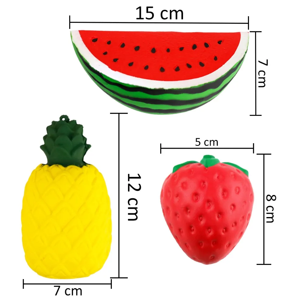 Мягкий набор из 3 предметов, антистресс, мягкость, каваи, Джамбо, фрукты, арбуз, клубника, медленно растущая еда, подарок для детей