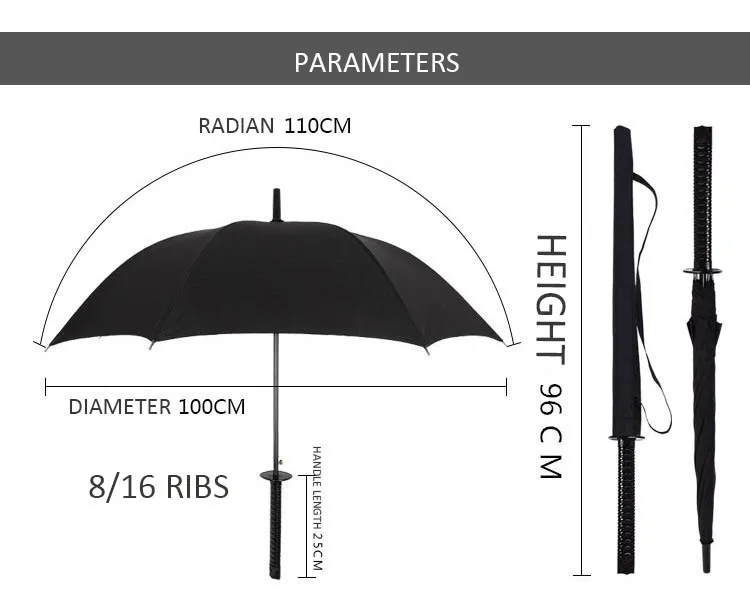 Новые творческие прямые 8/16/24 ребрами с длинной ручкой Зонты сильнее ветрозащитный зонтик от дождя Катана ручка дождь Шестерни