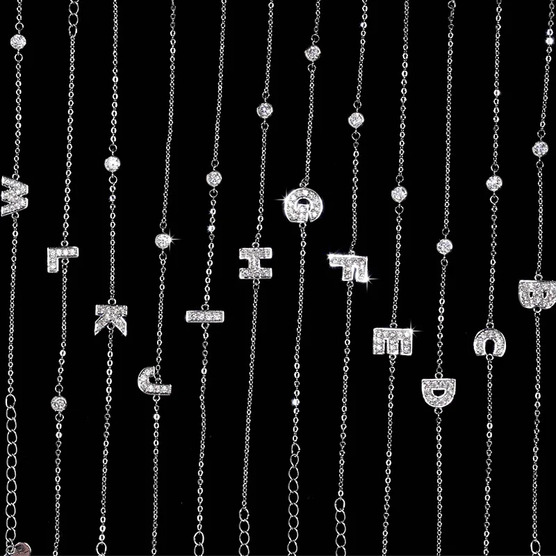 

Quality Cubic Zircon Crystal Paved 26 Alphabet Initial Letter Bracelet Chain Fashion Women Jewelry