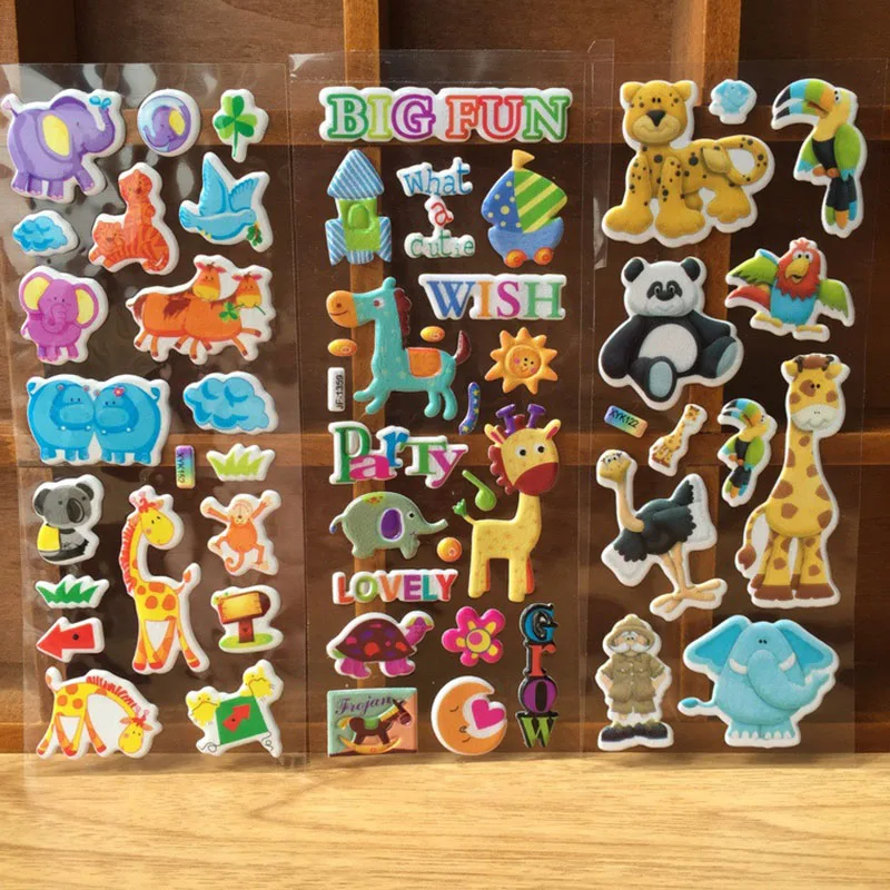 10Pcs/Pack 3D Animal Stickers Kids Toy Cartoon Cute Children PVC