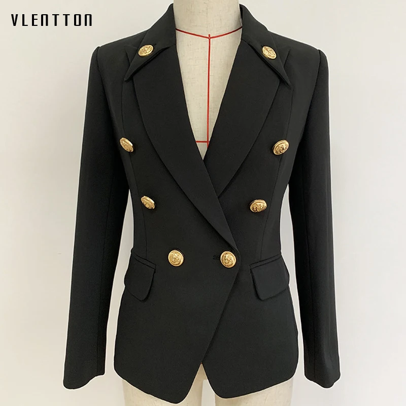 High Quality Designer Blazer Jacket Women's Gold Buttons Double Breasted Office Lady Blazers Outerwear Female Suit Tops Mujer