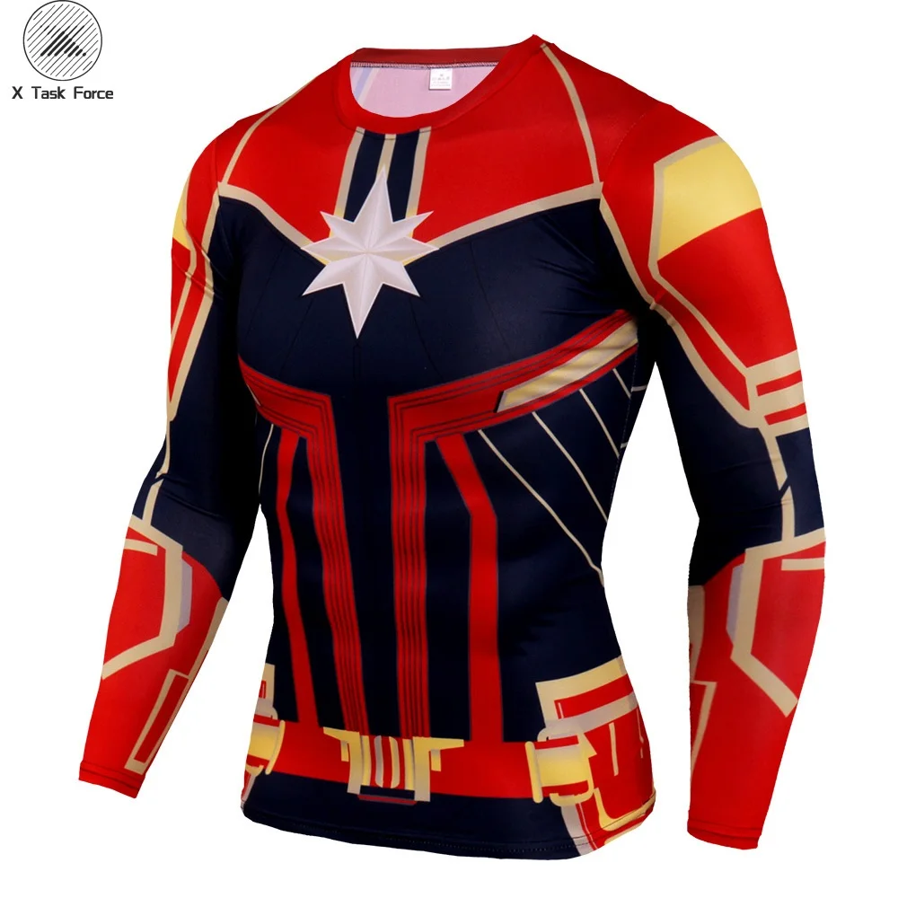 

New 2019 Carol Danvers Cosplay Costume Long Sleeve Unisex T Shirt Superhero Men Fashion Streetwear Tops X Task Force S-4XL