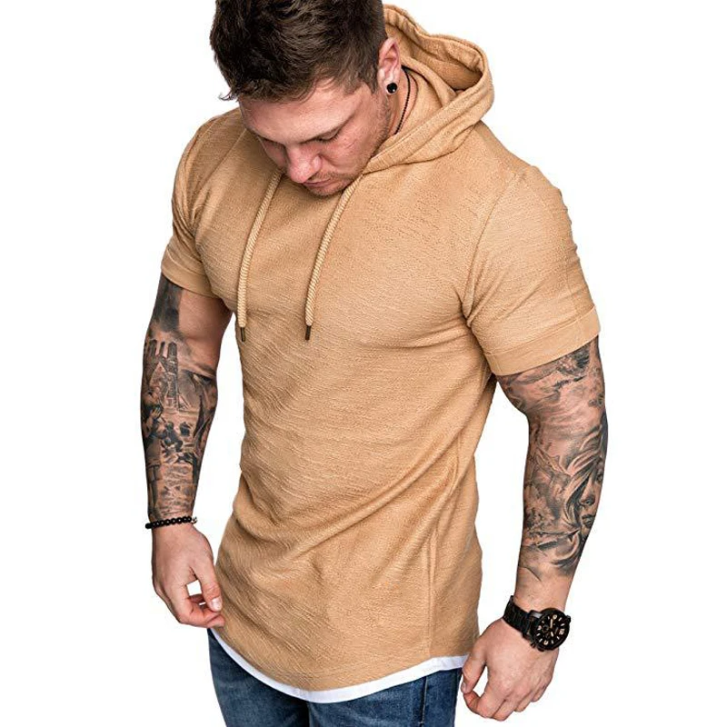 Новая модная мужская летняя тонкая летняя футболка с коротким рукавом Повседневная рубашка топы одежда с капюшоном мышечная футболка