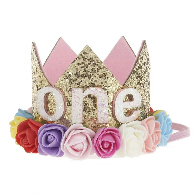 Цветок корона головная повязка для новорожденных золотой день рождения корона Диадема из цветов головная повязка для детей Вечеринка головной убор-лента для волос аксессуары подарок - Цвет: Multi One