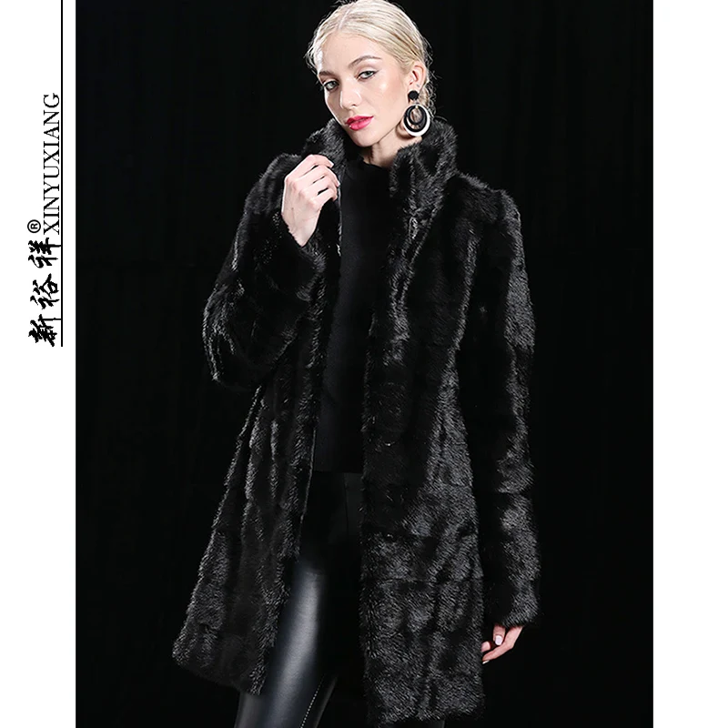 

XINYUXIANG Detachable Real Mink fur coat Jackets Women Winter Black Thick warm Long Hooded Natural Genuine mink fur coats Female