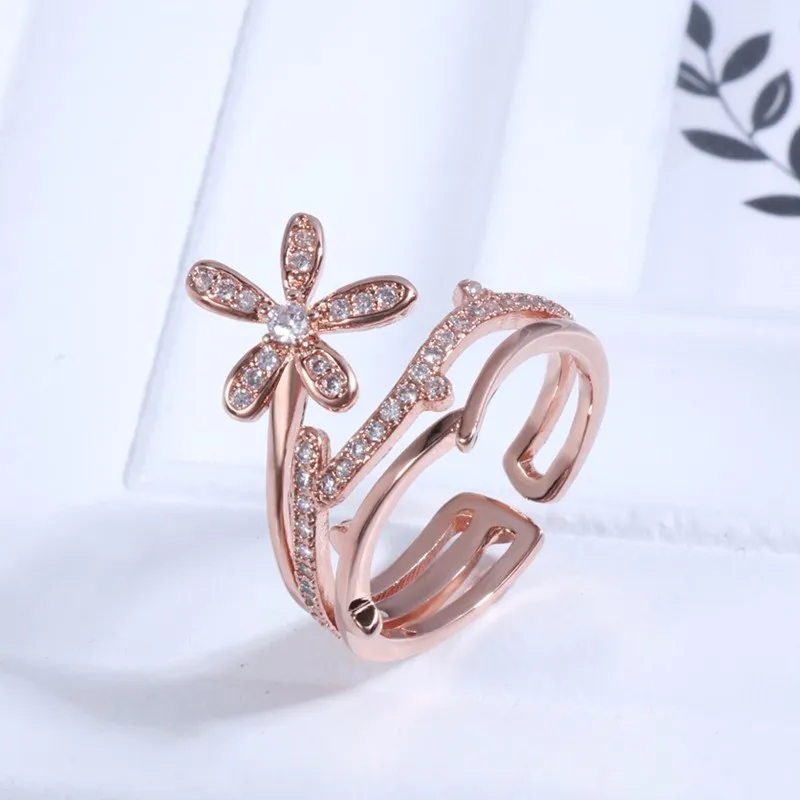 

2019 element jewelry Creative personality Flower micro-inlaid zircon open ring Cute Fashion Jewelry For Women and Girl Gifts