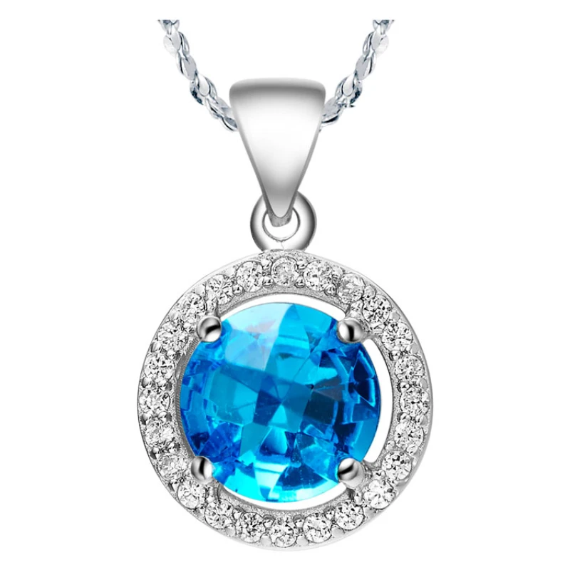 Generous Baby Blue Zircon With White Crystal 925 Sterling Silver Round