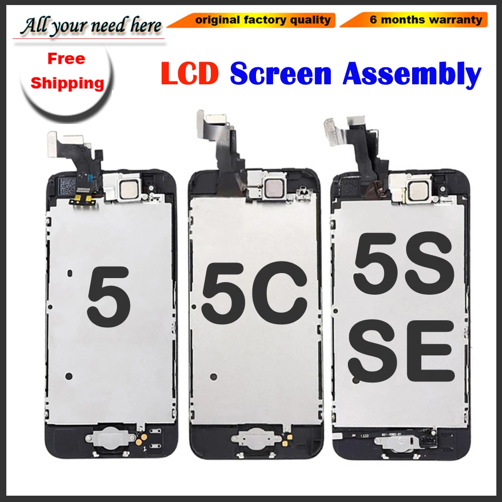 

LCD Display Screen for iphone 5 5g 5s 5c screen Digitizer Replacement set+accessory+earphone+front camera sensor cable+home key
