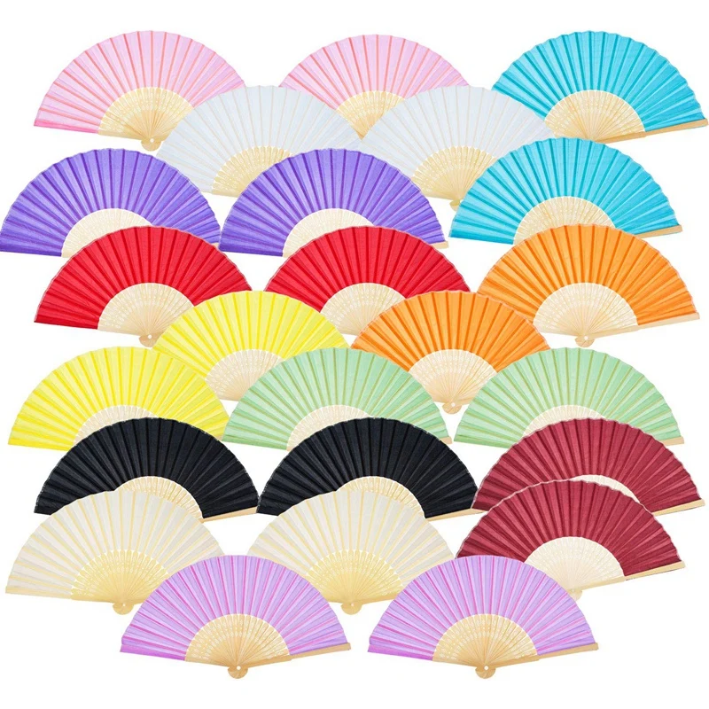 

Handheld Fan Silk Bamboo Folding Fan Handheld Folding Fan For Church Wedding Gift Party Diy Decoration 24Pcs