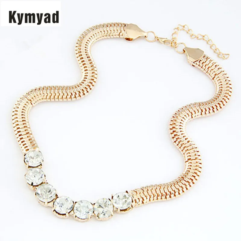 Kymyad Fashion Link Chain Chunky Necklace Women Crystal Necklaces & Pendants Statement Bib