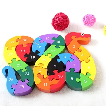 

Baby Kids Children Wooden Toys Alphabet Number Building Jigsaw Puzzle Snake Shape Funny Digital Puzlzle Game Educational Toys