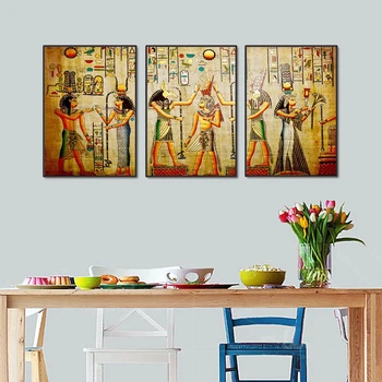 

Modular Egypt Poster Canvas Prints Oil Painting 3pcs Ancient Egyptian Picture Framed Figure Mural Room Wall Art Paint Home Decor