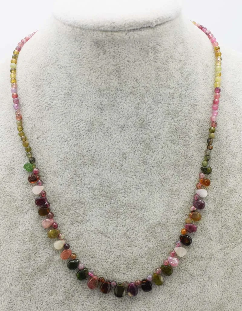 Многоцветный Турмалин Круглый и капля ожерелье 18 дюймов FPPJ натуральный Бисер для женщин подарок драгоценный камень